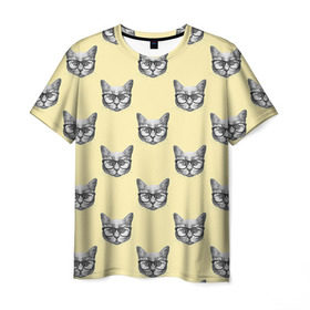 Мужская футболка 3D с принтом Котик , 100% полиэфир | прямой крой, круглый вырез горловины, длина до линии бедер | киса | котик | кошка | очки
