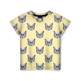 Детская футболка 3D с принтом Котик , 100% гипоаллергенный полиэфир | прямой крой, круглый вырез горловины, длина до линии бедер, чуть спущенное плечо, ткань немного тянется | Тематика изображения на принте: киса | котик | кошка | очки