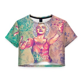 Женская футболка 3D укороченная с принтом Монро , 100% полиэстер | круглая горловина, длина футболки до линии талии, рукава с отворотами | девушка | кино | мерлин | монро | мэрилин | цветы