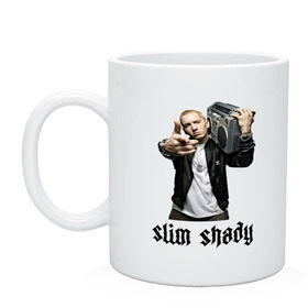 Кружка с принтом Eminem , керамика | объем — 330 мл, диаметр — 80 мм. Принт наносится на бока кружки, можно сделать два разных изображения | eminem | slim shady | рэп