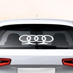 Наклейка на авто - для заднего стекла с принтом Audi , ПВХ | Точные размеры наклейки зависят от выбранного изображения (ширина не больше 75 мм, высота не больше 45 мм) | Тематика изображения на принте: автобренд | ауди | лого | машина