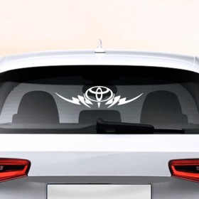 Наклейка на авто - для заднего стекла с принтом Toyota , ПВХ | Точные размеры наклейки зависят от выбранного изображения (ширина не больше 75 мм, высота не больше 45 мм) | Тематика изображения на принте: автобренд | лого | машина | тойота