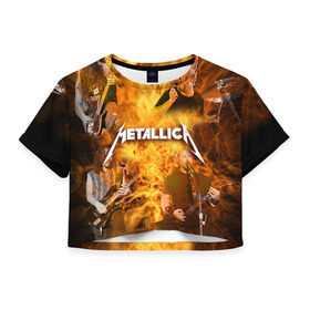Женская футболка 3D укороченная с принтом METALLICA , 100% полиэстер | круглая горловина, длина футболки до линии талии, рукава с отворотами | metallica | rock | металлика | метла | рок