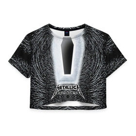 Женская футболка 3D укороченная с принтом METALLICA , 100% полиэстер | круглая горловина, длина футболки до линии талии, рукава с отворотами | металлика
