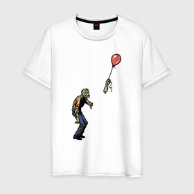 Мужская футболка хлопок с принтом Зомби с шариком , 100% хлопок | прямой крой, круглый вырез горловины, длина до линии бедер, слегка спущенное плечо. | зомби
