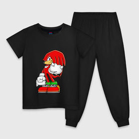 Детская пижама хлопок с принтом Knuckles , 100% хлопок |  брюки и футболка прямого кроя, без карманов, на брюках мягкая резинка на поясе и по низу штанин
 | Тематика изображения на принте: knukles | sonic | ехидна | наклз | соник