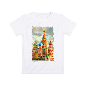 Детская футболка хлопок с принтом Собор Василия Блаженного , 100% хлопок | круглый вырез горловины, полуприлегающий силуэт, длина до линии бедер | красная площадь | кремль | москва | осень | россия
