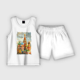 Детская пижама с шортами хлопок с принтом Собор Василия Блаженного ,  |  | красная площадь | кремль | москва | осень | россия