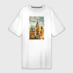 Платье-футболка хлопок с принтом Собор Василия Блаженного ,  |  | красная площадь | кремль | москва | осень | россия