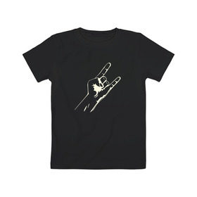 Детская футболка хлопок с принтом It`s metall! , 100% хлопок | круглый вырез горловины, полуприлегающий силуэт, длина до линии бедер | Тематика изображения на принте: metall | rock | коза | лого | металл | рок