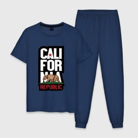Мужская пижама хлопок с принтом CALIFORNIA REPUBLIC , 100% хлопок | брюки и футболка прямого кроя, без карманов, на брюках мягкая резинка на поясе и по низу штанин
 | california | usa | калифорния | мода | повседневный | сша
