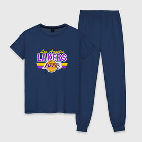 Женская пижама хлопок с принтом Los Angeles Lakers , 100% хлопок | брюки и футболка прямого кроя, без карманов, на брюках мягкая резинка на поясе и по низу штанин | basketball | lakers | баскетболл | лос анджелес | нба