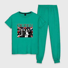 Женская пижама хлопок с принтом Queen band , 100% хлопок | брюки и футболка прямого кроя, без карманов, на брюках мягкая резинка на поясе и по низу штанин | england | freddie | mercury | queen   легендарная рок группаqueen | фредди меркьури