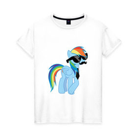Женская футболка хлопок с принтом Rainbow Dash , 100% хлопок | прямой крой, круглый вырез горловины, длина до линии бедер, слегка спущенное плечо | mlp | pony | rainbow dash | пони | радуга | рэйнбоу | усы