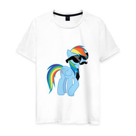 Мужская футболка хлопок с принтом Rainbow Dash , 100% хлопок | прямой крой, круглый вырез горловины, длина до линии бедер, слегка спущенное плечо. | mlp | pony | rainbow dash | пони | радуга | рэйнбоу | усы