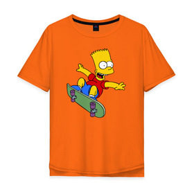 Мужская футболка хлопок Oversize с принтом Барт на скейте , 100% хлопок | свободный крой, круглый ворот, “спинка” длиннее передней части | Тематика изображения на принте: барт на скейте bart simpson симпсон скейтборд