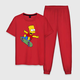Мужская пижама хлопок с принтом Барт на скейте , 100% хлопок | брюки и футболка прямого кроя, без карманов, на брюках мягкая резинка на поясе и по низу штанин
 | Тематика изображения на принте: барт на скейте bart simpson симпсон скейтборд