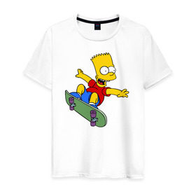 Мужская футболка хлопок с принтом Барт на скейте , 100% хлопок | прямой крой, круглый вырез горловины, длина до линии бедер, слегка спущенное плечо. | Тематика изображения на принте: барт на скейте bart simpson симпсон скейтборд