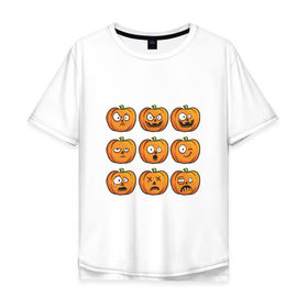 Мужская футболка хлопок Oversize с принтом Набор тыкв (Хеллоуин) , 100% хлопок | свободный крой, круглый ворот, “спинка” длиннее передней части | halloween | мистика | смайл | тыква | ужас | хеллоуин