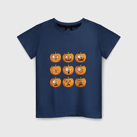 Детская футболка хлопок с принтом Набор тыкв (Хеллоуин) , 100% хлопок | круглый вырез горловины, полуприлегающий силуэт, длина до линии бедер | halloween | мистика | смайл | тыква | ужас | хеллоуин