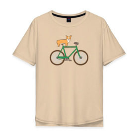 Мужская футболка хлопок Oversize с принтом Корги на велосипеде , 100% хлопок | свободный крой, круглый ворот, “спинка” длиннее передней части | Тематика изображения на принте: велосипед | корги | собака