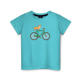 Детская футболка хлопок с принтом Корги на велосипеде , 100% хлопок | круглый вырез горловины, полуприлегающий силуэт, длина до линии бедер | велосипед | корги | собака