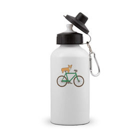 Бутылка спортивная с принтом Корги на велосипеде , металл | емкость — 500 мл, в комплекте две пластиковые крышки и карабин для крепления | Тематика изображения на принте: велосипед | корги | собака