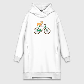 Платье-худи хлопок с принтом Корги на велосипеде ,  |  | Тематика изображения на принте: велосипед | корги | собака