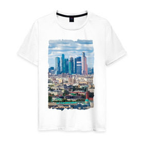 Мужская футболка хлопок с принтом Москва-Сити , 100% хлопок | прямой крой, круглый вырез горловины, длина до линии бедер, слегка спущенное плечо. | moscow | moscow city | москва | россия