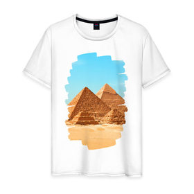 Мужская футболка хлопок с принтом Египетские пирамиды , 100% хлопок | прямой крой, круглый вырез горловины, длина до линии бедер, слегка спущенное плечо. | великие пирамиды | гиза | египет | каир | пустыня