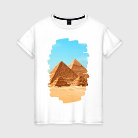 Женская футболка хлопок с принтом Египетские пирамиды , 100% хлопок | прямой крой, круглый вырез горловины, длина до линии бедер, слегка спущенное плечо | великие пирамиды | гиза | египет | каир | пустыня