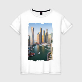 Женская футболка хлопок с принтом Дубай (ОАЭ) , 100% хлопок | прямой крой, круглый вырез горловины, длина до линии бедер, слегка спущенное плечо | 