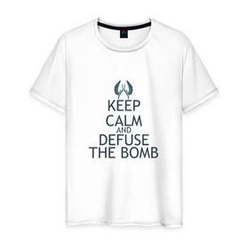 Мужская футболка хлопок с принтом Keep calm and defuse the bomb , 100% хлопок | прямой крой, круглый вырез горловины, длина до линии бедер, слегка спущенное плечо. | cs | cs go | csgo | go | го | контр страйк | контра | кс | кс го | ксго | спецназ | террористы
