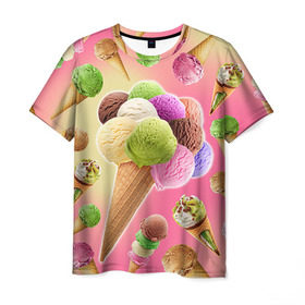Мужская футболка 3D с принтом Мороженое , 100% полиэфир | прямой крой, круглый вырез горловины, длина до линии бедер | cream | ice | icecream | вкусная | еда | мороженое | рожок