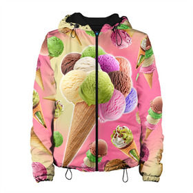 Женская куртка 3D с принтом Мороженое , ткань верха — 100% полиэстер, подклад — флис | прямой крой, подол и капюшон оформлены резинкой с фиксаторами, два кармана без застежек по бокам, один большой потайной карман на груди. Карман на груди застегивается на липучку | cream | ice | icecream | вкусная | еда | мороженое | рожок