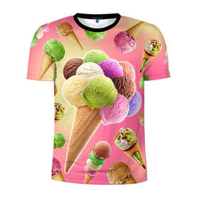 Мужская футболка 3D спортивная с принтом Мороженое , 100% полиэстер с улучшенными характеристиками | приталенный силуэт, круглая горловина, широкие плечи, сужается к линии бедра | Тематика изображения на принте: cream | ice | icecream | вкусная | еда | мороженое | рожок