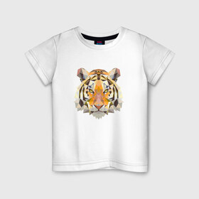Детская футболка хлопок с принтом Тигр , 100% хлопок | круглый вырез горловины, полуприлегающий силуэт, длина до линии бедер | 