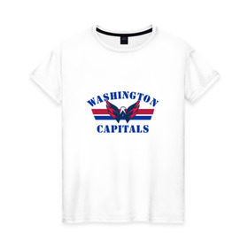 Женская футболка хлопок с принтом Washington Capitals WC , 100% хлопок | прямой крой, круглый вырез горловины, длина до линии бедер, слегка спущенное плечо | Тематика изображения на принте: capitals | ovechkin | washington | вашингтон | овечкин