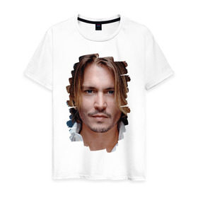 Мужская футболка хлопок с принтом Джонни Депп (Johnny Depp) , 100% хлопок | прямой крой, круглый вырез горловины, длина до линии бедер, слегка спущенное плечо. | Тематика изображения на принте: johnny depp | голливуд | джонни депп | кинозвезда