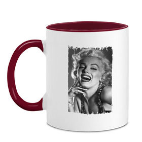 Кружка двухцветная с принтом Marilyn Monroe , керамика | объем — 330 мл, диаметр — 80 мм. Цветная ручка и кайма сверху, в некоторых цветах — вся внутренняя часть | Тематика изображения на принте: marilyn monroe | актриса | мэрилин монро | певица