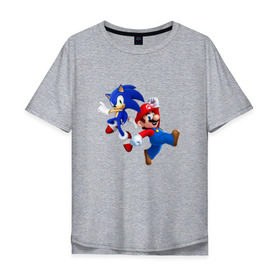 Мужская футболка хлопок Oversize с принтом Sonic and Mario , 100% хлопок | свободный крой, круглый ворот, “спинка” длиннее передней части | Тематика изображения на принте: nintendo | марио | нинтендо