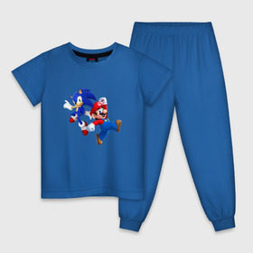 Детская пижама хлопок с принтом Sonic and Mario , 100% хлопок |  брюки и футболка прямого кроя, без карманов, на брюках мягкая резинка на поясе и по низу штанин
 | nintendo | марио | нинтендо