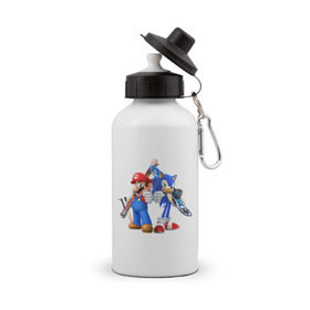 Бутылка спортивная с принтом Sonic & Mario , металл | емкость — 500 мл, в комплекте две пластиковые крышки и карабин для крепления | Тематика изображения на принте: nintendo | марио | нинтендо