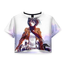 Женская футболка 3D укороченная с принтом Атака Титанов , 100% полиэстер | круглая горловина, длина футболки до линии талии, рукава с отворотами | attack on titan | атака титанов | вторжение гигантов