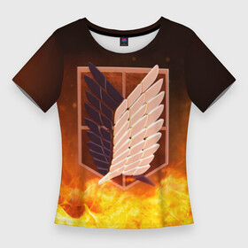 Женская футболка 3D Slim с принтом Герб отряда разведки в огне ,  |  | attack on titan | аниме | атака титанов | вторжение титанов | разведчик | эблема