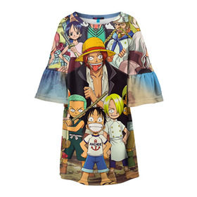 Детское платье 3D с принтом One Piece , 100% полиэстер | прямой силуэт, чуть расширенный к низу. Круглая горловина, на рукавах — воланы | anime | one piece | аниме | ван пис