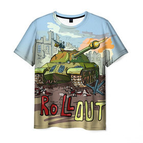 Мужская футболка 3D с принтом Танк roll out , 100% полиэфир | прямой крой, круглый вырез горловины, длина до линии бедер | roll out | армия | войска | сила | танк | танки | танкист | танковые войска