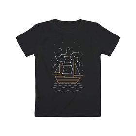 Детская футболка хлопок с принтом Звездный корабль , 100% хлопок | круглый вырез горловины, полуприлегающий силуэт, длина до линии бедер | волны | звезды | корабль | море | паруса | созвездия