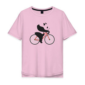 Мужская футболка хлопок Oversize с принтом Панда на велосипеде , 100% хлопок | свободный крой, круглый ворот, “спинка” длиннее передней части | панда