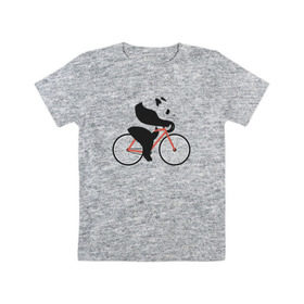 Детская футболка хлопок с принтом Панда на велосипеде , 100% хлопок | круглый вырез горловины, полуприлегающий силуэт, длина до линии бедер | Тематика изображения на принте: панда